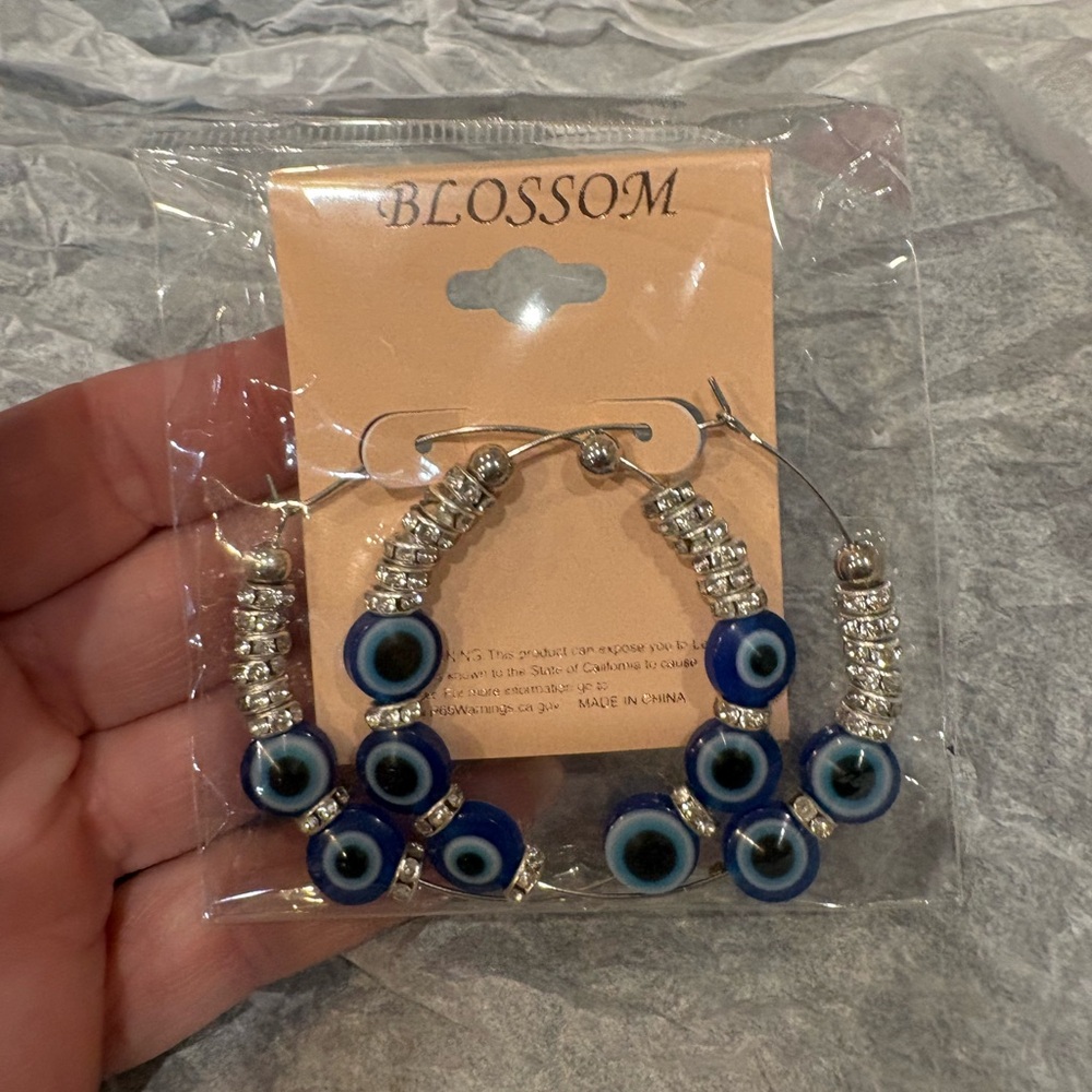 Blue Evil Eye Hoop Earrings